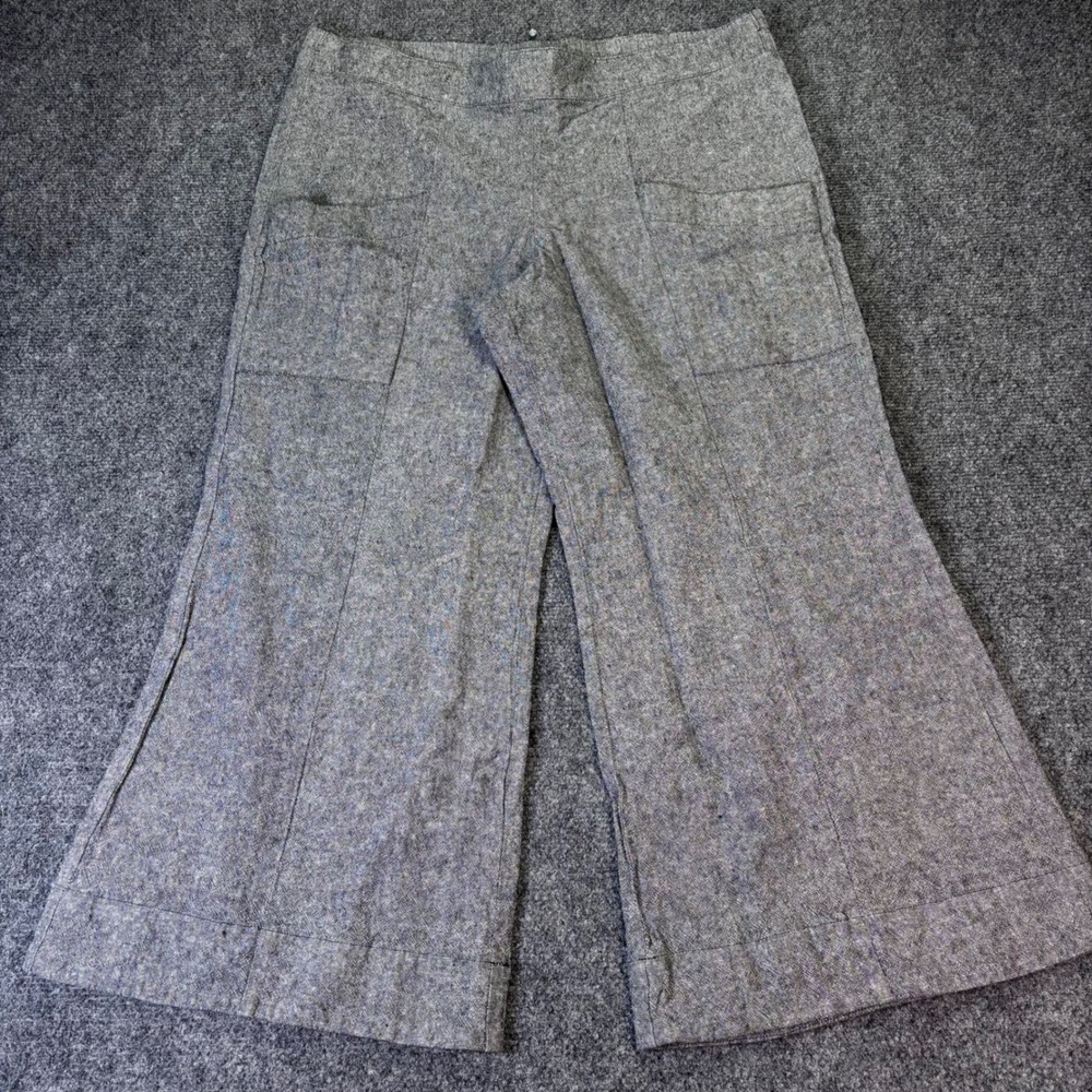 Cousin Earl Wide Leg Pants Women L Grey Linen Cotton Blend Cropped Made in USA